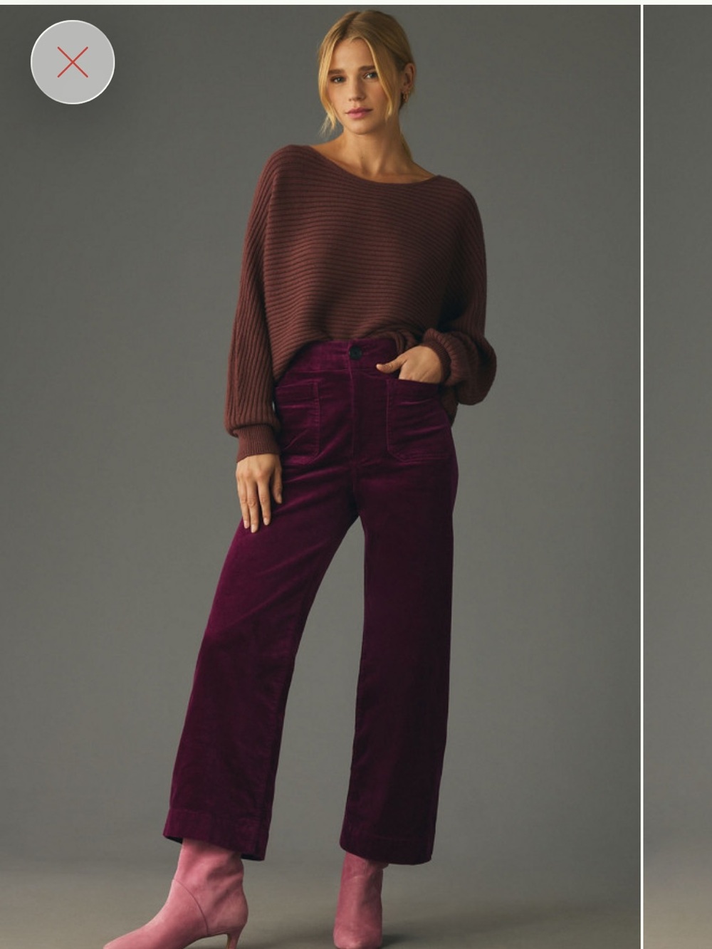 Maeve Wide-Leg Corduroy Pants — Deep Plum